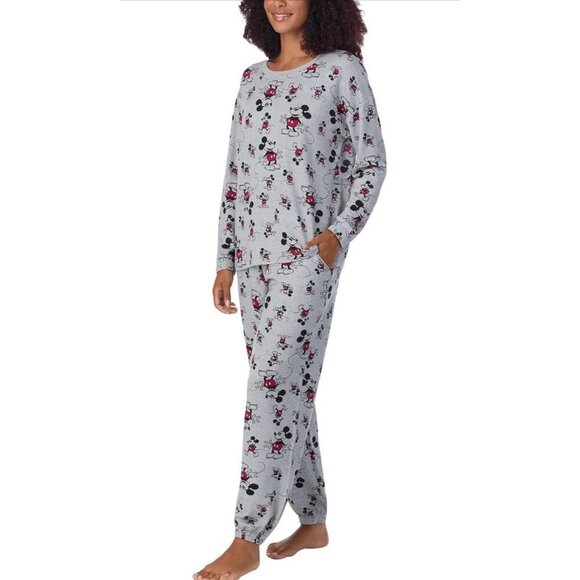 NEW! Disney Women's 2 Piece Mickey Mouse Pajama Set Grey Black Red SZ L - Picture 3 of 9